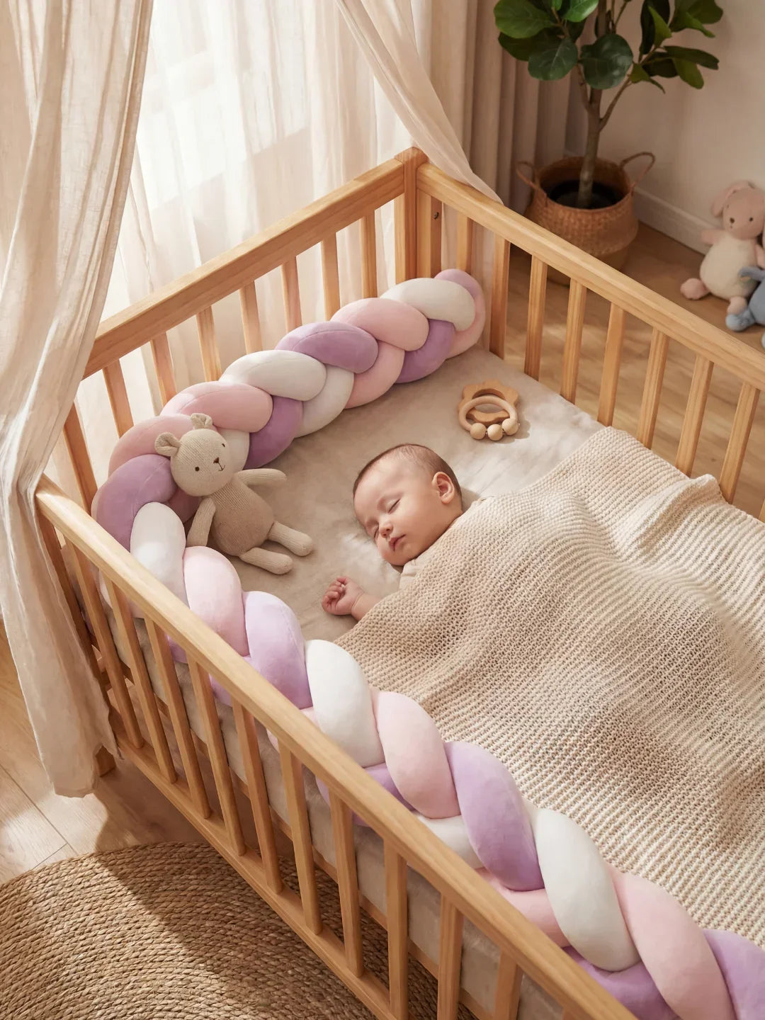 Terracotta Velvet Braided Baby Bed Bumper