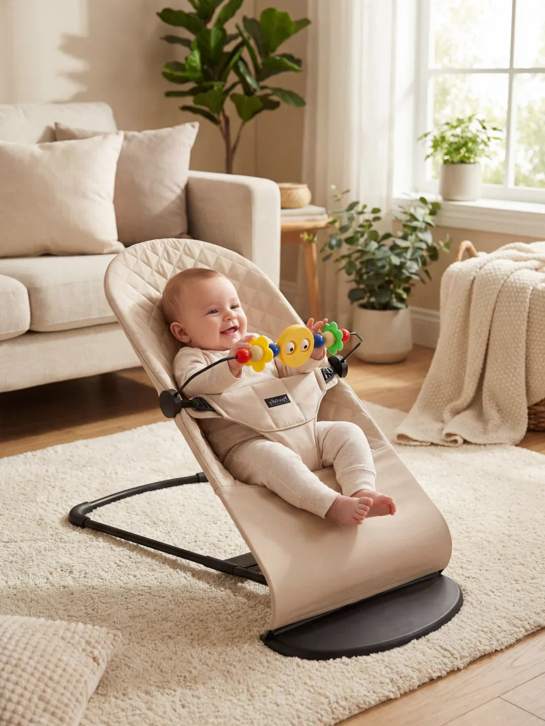 Foldable Baby Bouncer with Interactive Toy Arch