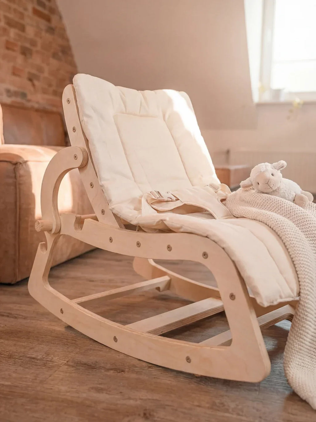 Scandinavian Wooden Baby Bouncer and Toddler Chair
