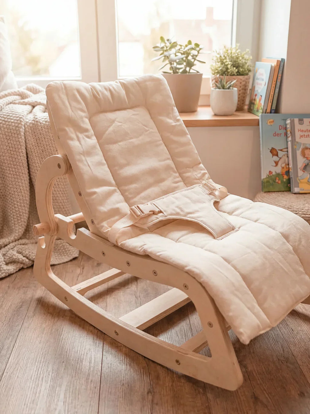 Scandinavian Wooden Baby Bouncer and Toddler Chair