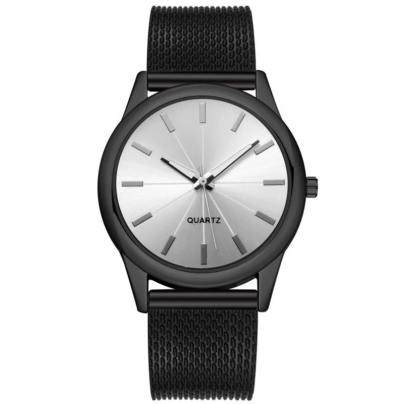 Orologio minimalista unisex tutto nero con cassa nera e cinturino in rete d'acciaio inossidabile | Petprovac