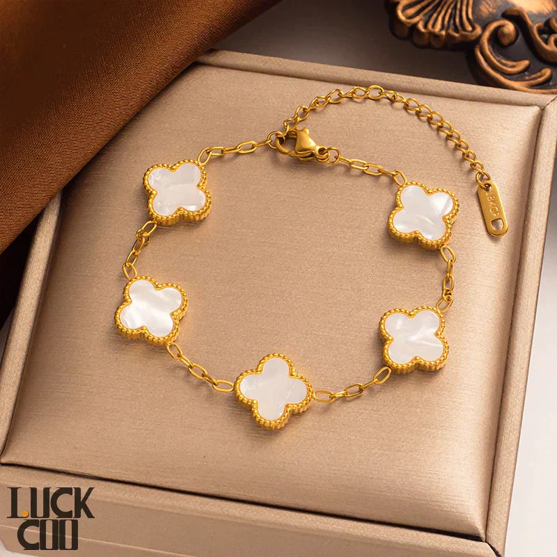 Liora Clover Charm Armbånd Fire Blomstercharms 14K Forgyldt Rustfrit Stål