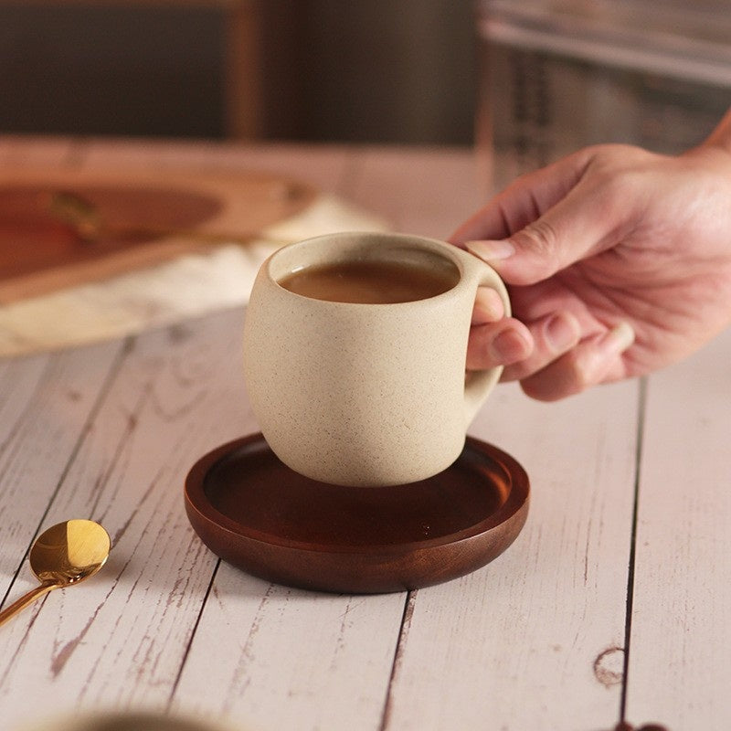 Ensemble de tasses à café en céramique d'inspiration japonaise Hana Zen avec soucoupe et cuillère en bambou