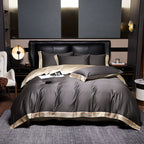 Set di biancheria da letto in cotone satinato ricamato Luminoir, quattro pezzi per camere da letto eleganti