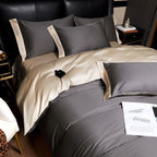 Set di biancheria da letto in cotone satinato ricamato Luminoir, quattro pezzi per camere da letto eleganti