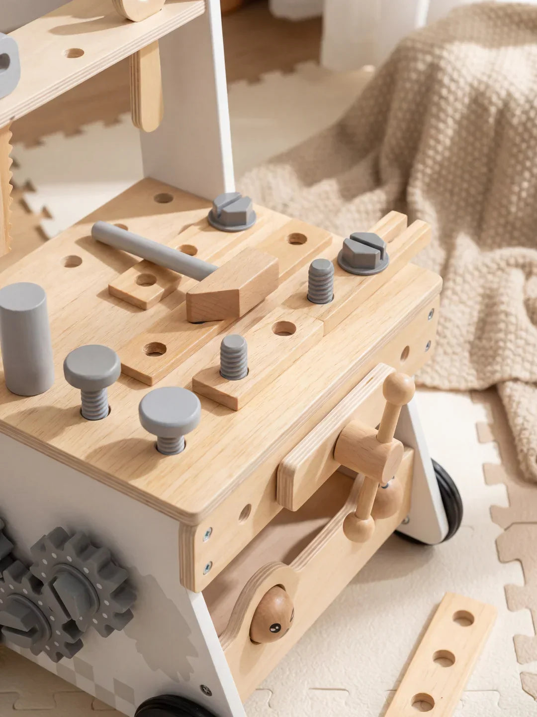 2-in-1 Wooden Workbench Baby Push Walker